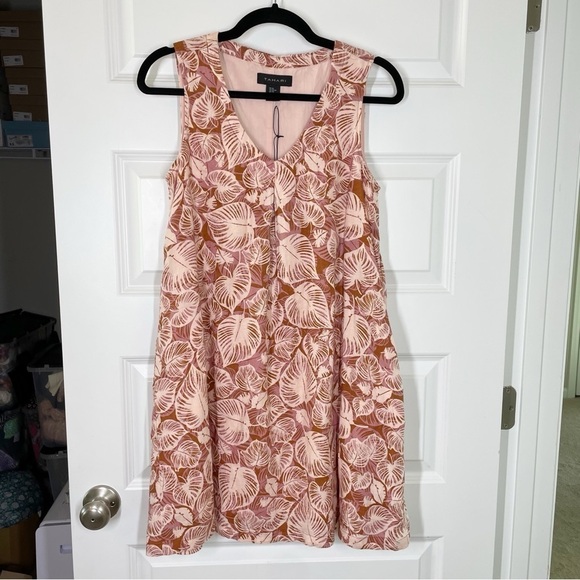 New Tahari Palm Leaf Floral Tropical Cruise Linen Sleeveless Shift Dress - Picture 1 of 8
